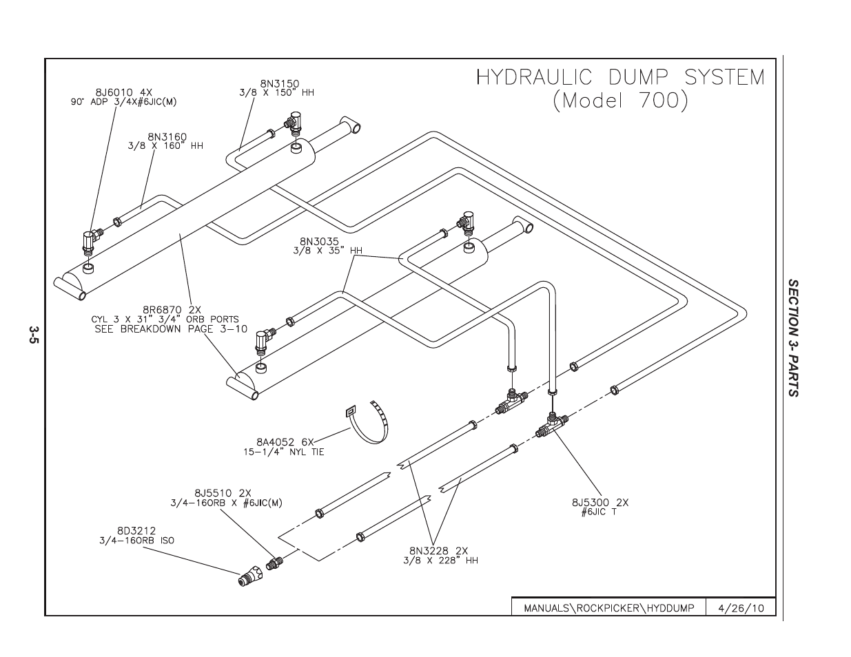 Hydraulic dump, Hydraulic dump system, model 700 -5 | Summers Rockpicker User Manual | Page 17 / 52