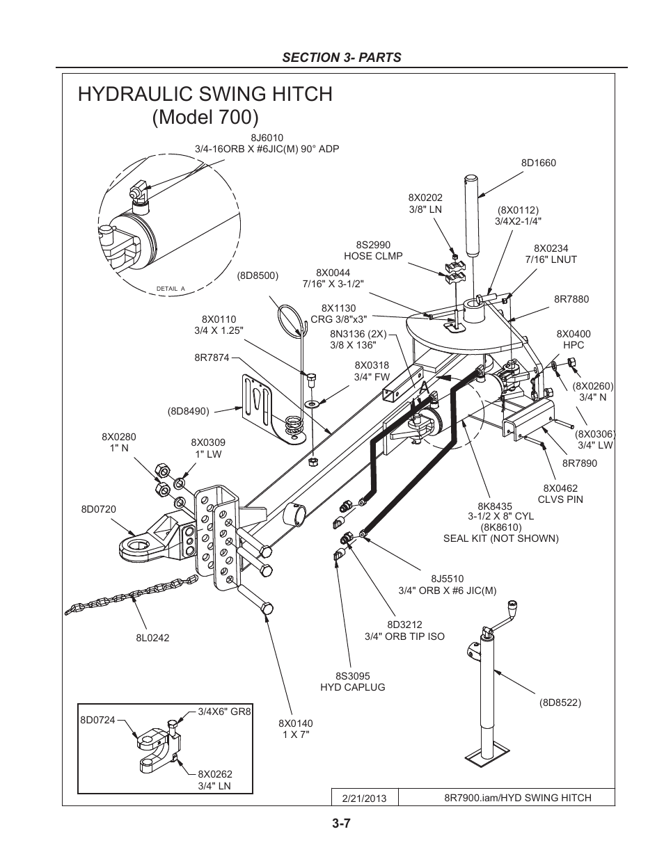 Hydraulic swing hitch, Hydraulic swing hitch -7, Hydraulic swing hitch (model 700) | Summers Rockpicker User Manual | Page 19 / 52