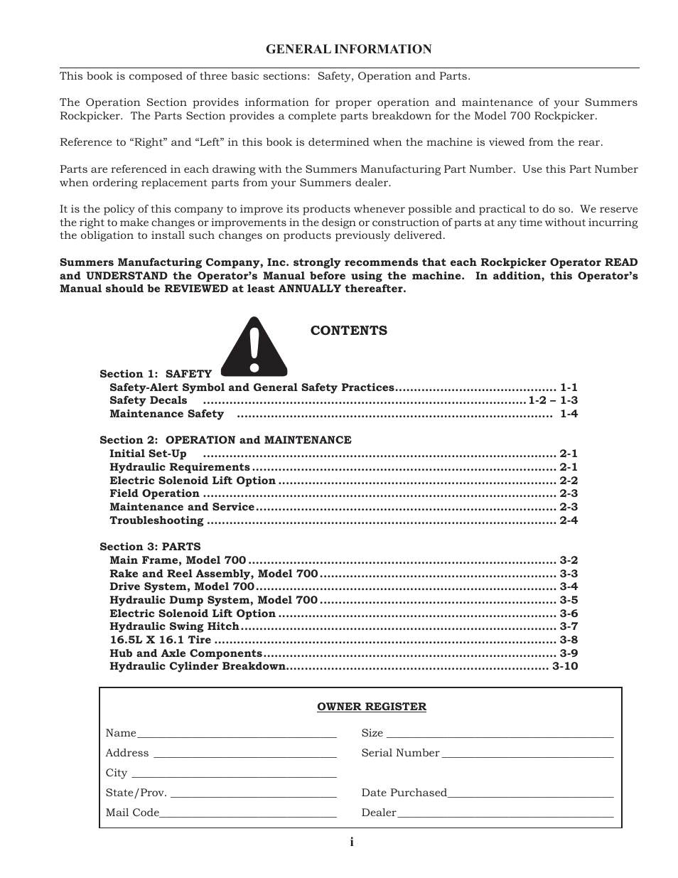 Summers Rockpicker User Manual | Page 3 / 52