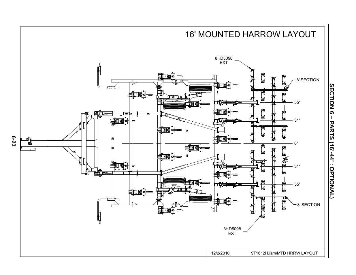 16' harrow layout, 16' mounted harrow layout | Summers Superchisel - 3-Section User Manual | Page 107 / 138