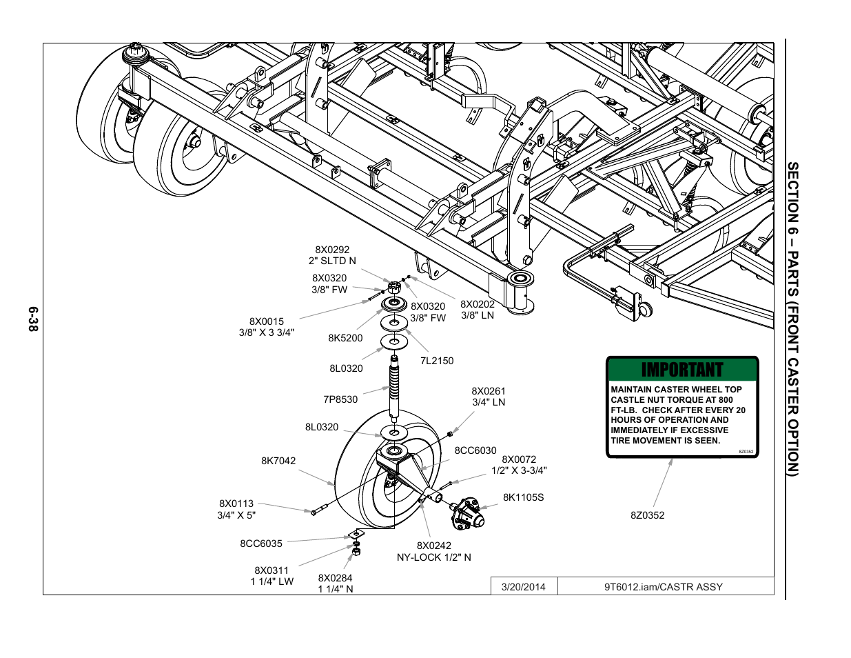 Caster assembly, Important | Summers Superchisel - 3-Section User Manual | Page 122 / 138