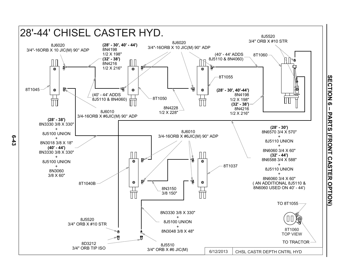 28'-44' caster wheel hydraulics, 28'-44' chisel caster hyd | Summers Superchisel - 3-Section User Manual | Page 127 / 138