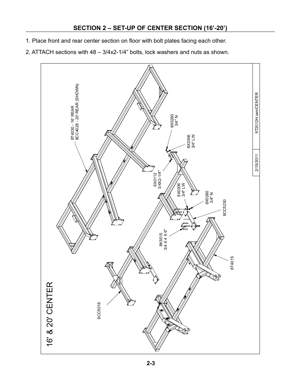16'-20' center, Set-up of 16’ and 20’ -3 – 2-7, 16 ' & 20 ' c en ter | Summers Superchisel - 3-Section User Manual | Page 15 / 138