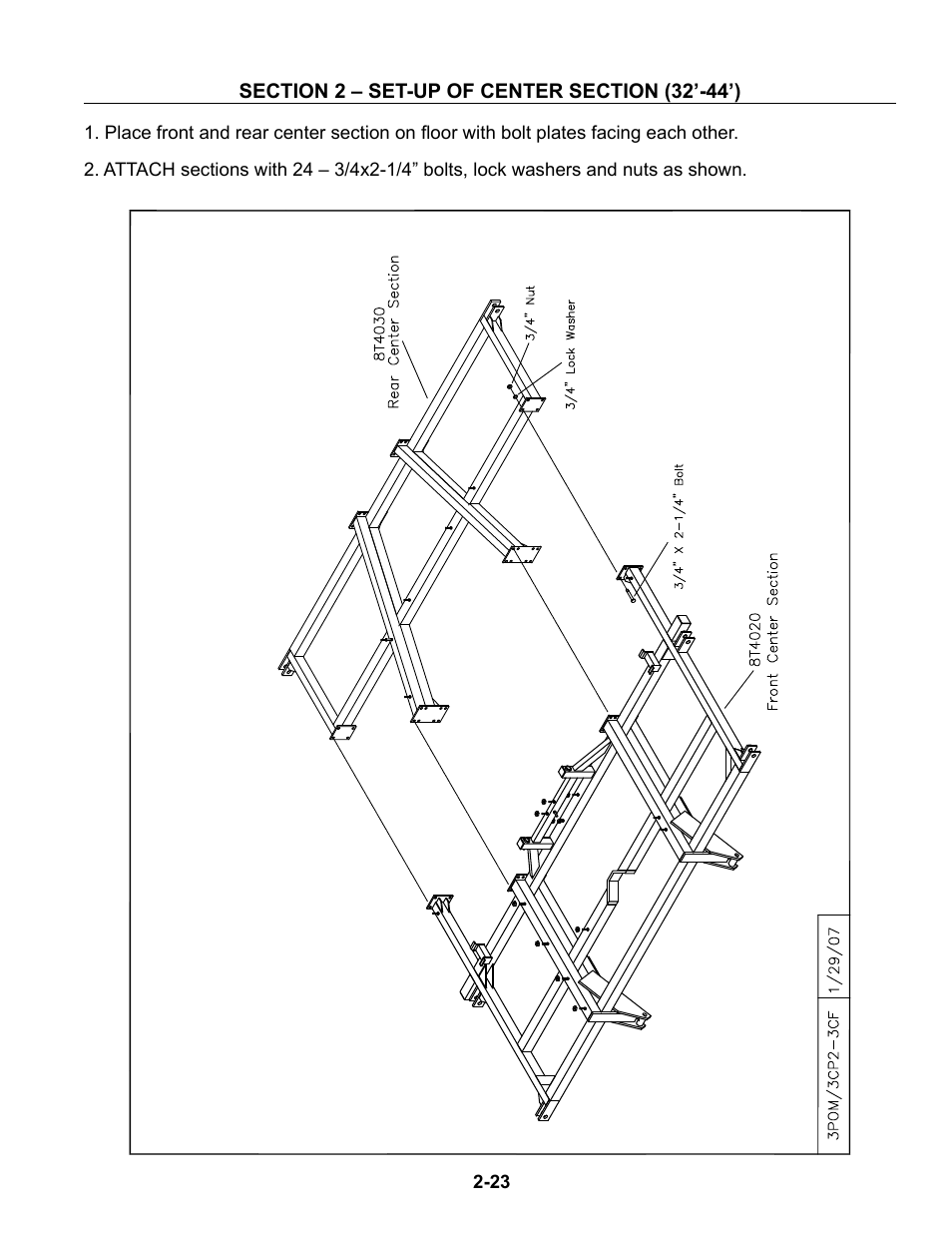 32'-44' center, Set-up of 32’ standard thru 44’ -23 – 2-42 | Summers Superchisel - 3-Section User Manual | Page 35 / 138