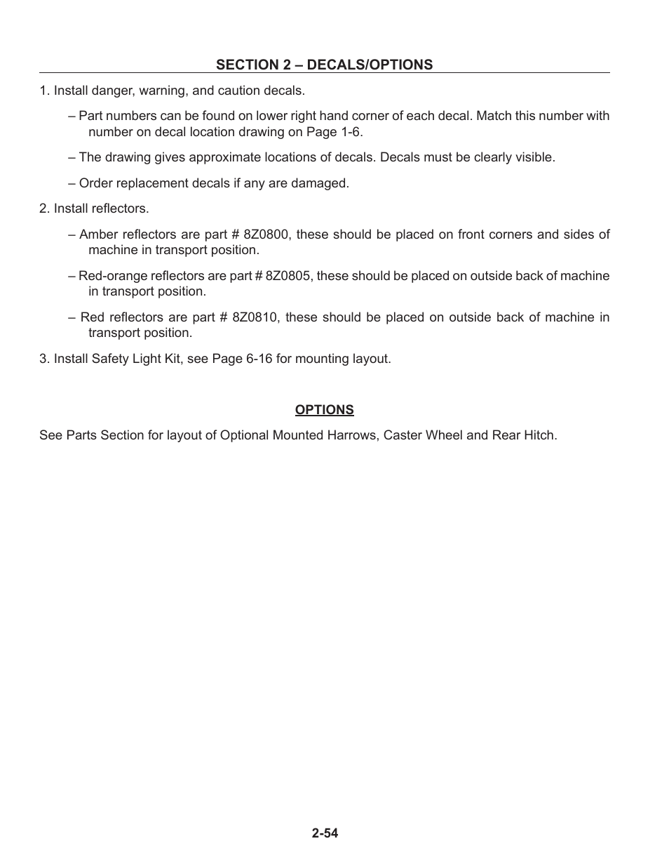 Decal installations & options, Decals/options -54 | Summers Superchisel - 3-Section User Manual | Page 66 / 138