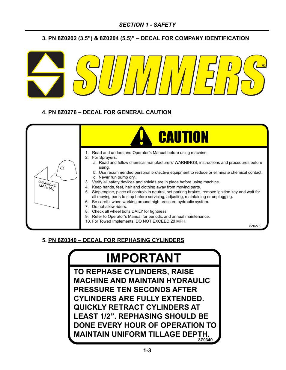 Caution, Important | Summers Superchisel - 3-Section User Manual | Page 9 / 138