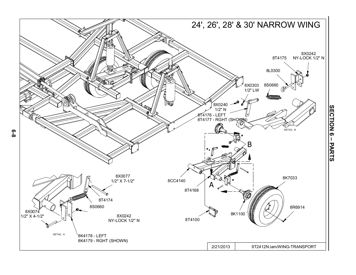 24'-30' narrow wing transport asseblies, 24’ – 30’ narrow wing walking tandem -8 | Summers Superchisel - 3-Section User Manual | Page 92 / 138