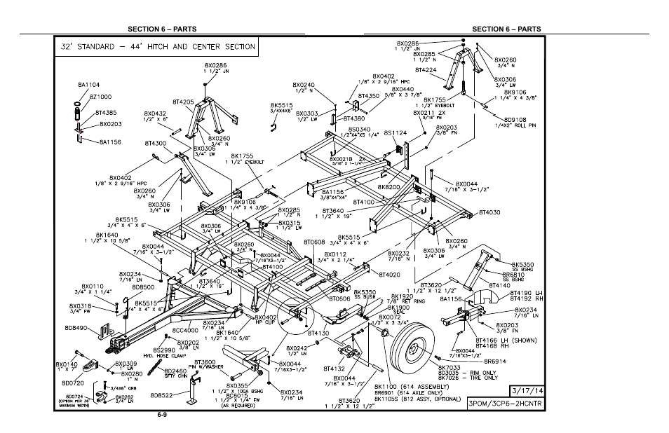 32'-44' center, 32’ - 44’ hitch and center sections -9 | Summers Superchisel - 3-Section User Manual | Page 93 / 138