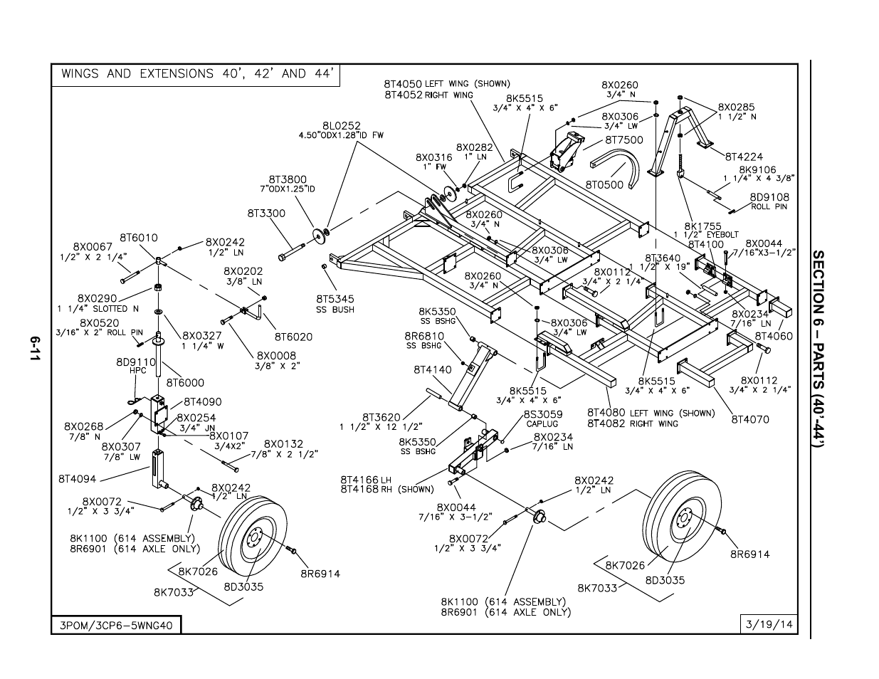 40'-44' wings, 40’ – 44’ wings and extensions -11 | Summers Superchisel - 3-Section User Manual | Page 95 / 138