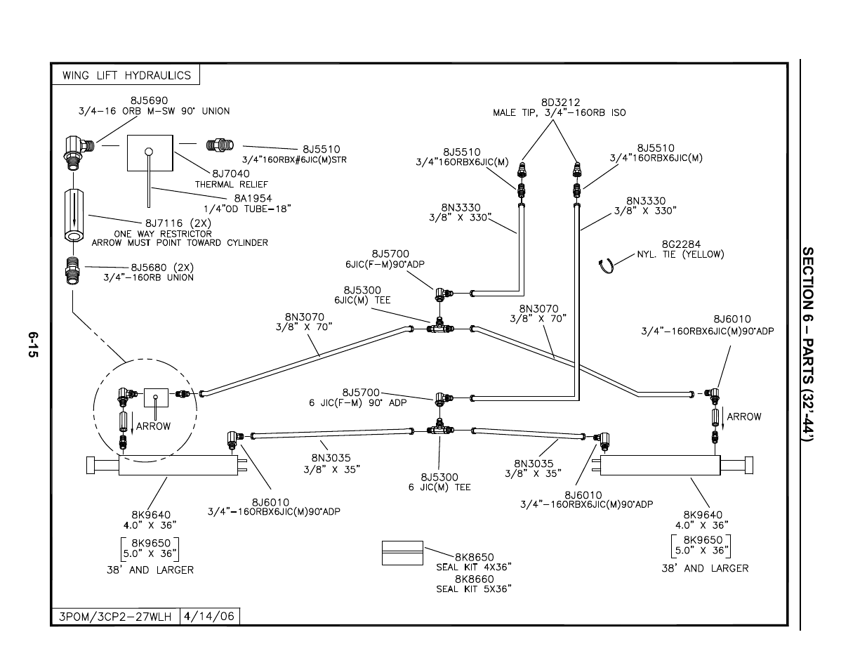 32'-44' wing lift hydraulics, 32’ – 44’ wing lift hydraulics -15 | Summers Superchisel - 3-Section User Manual | Page 99 / 138