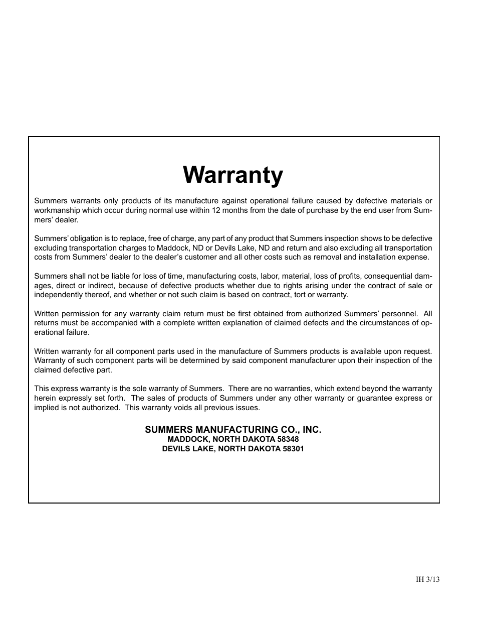 Warranty | Summers Superchisel - 5-Section User Manual | Page 2 / 98