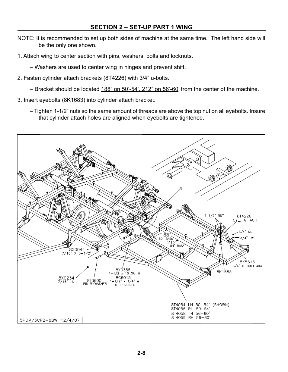 Part 1 wing set-up, Set-up of part 1 wing -8 – 2-11 | Summers Superchisel - 5-Section User Manual | Page 20 / 98