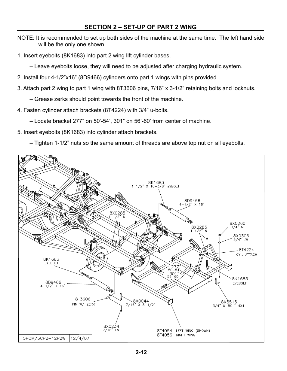 Part 2 wing set-up, Set-up of part 2 wing -12 – 2-16 | Summers Superchisel - 5-Section User Manual | Page 24 / 98