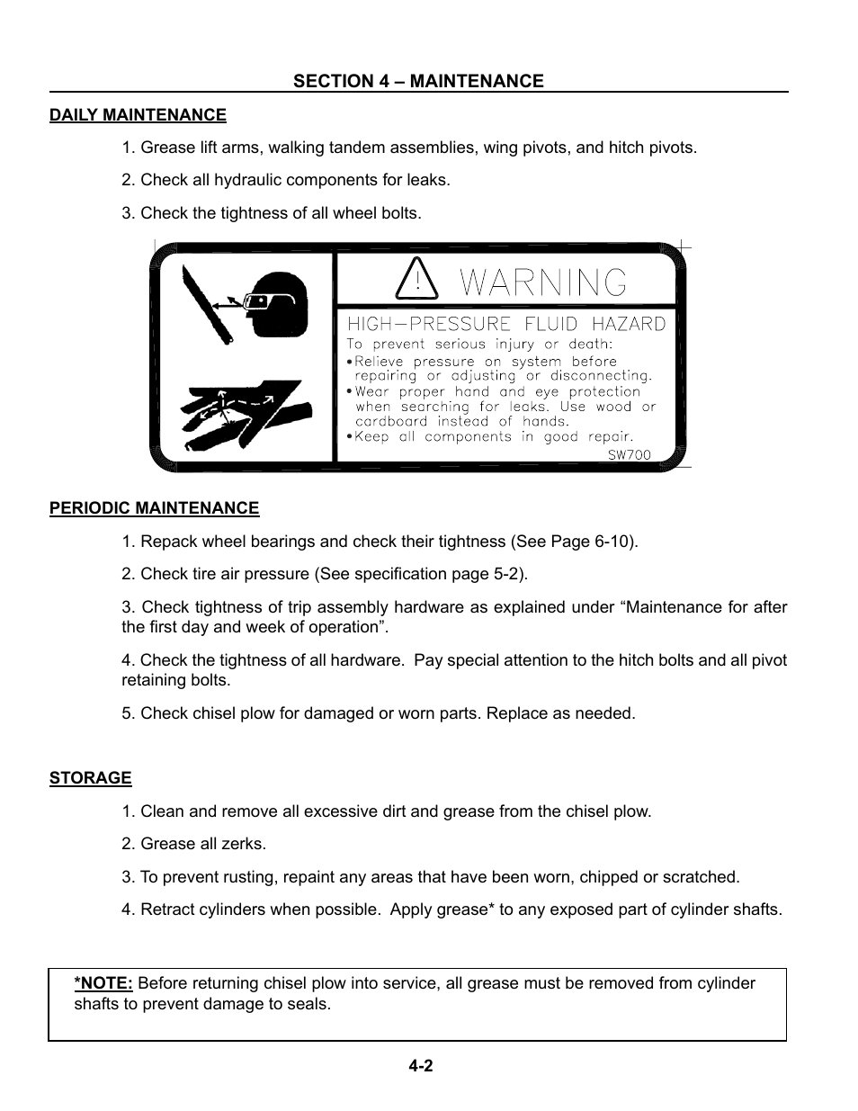 Daily maintenance, Periodic maintenance, Storage | Daily maintenance -2, Storage -2 | Summers Superchisel - 5-Section User Manual | Page 58 / 98