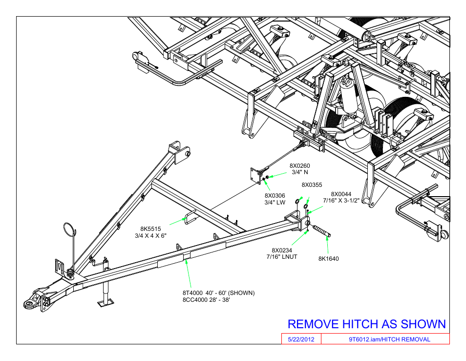 Caster option, Remove hitch as shown | Summers Superchisel - 5-Section User Manual | Page 80 / 98