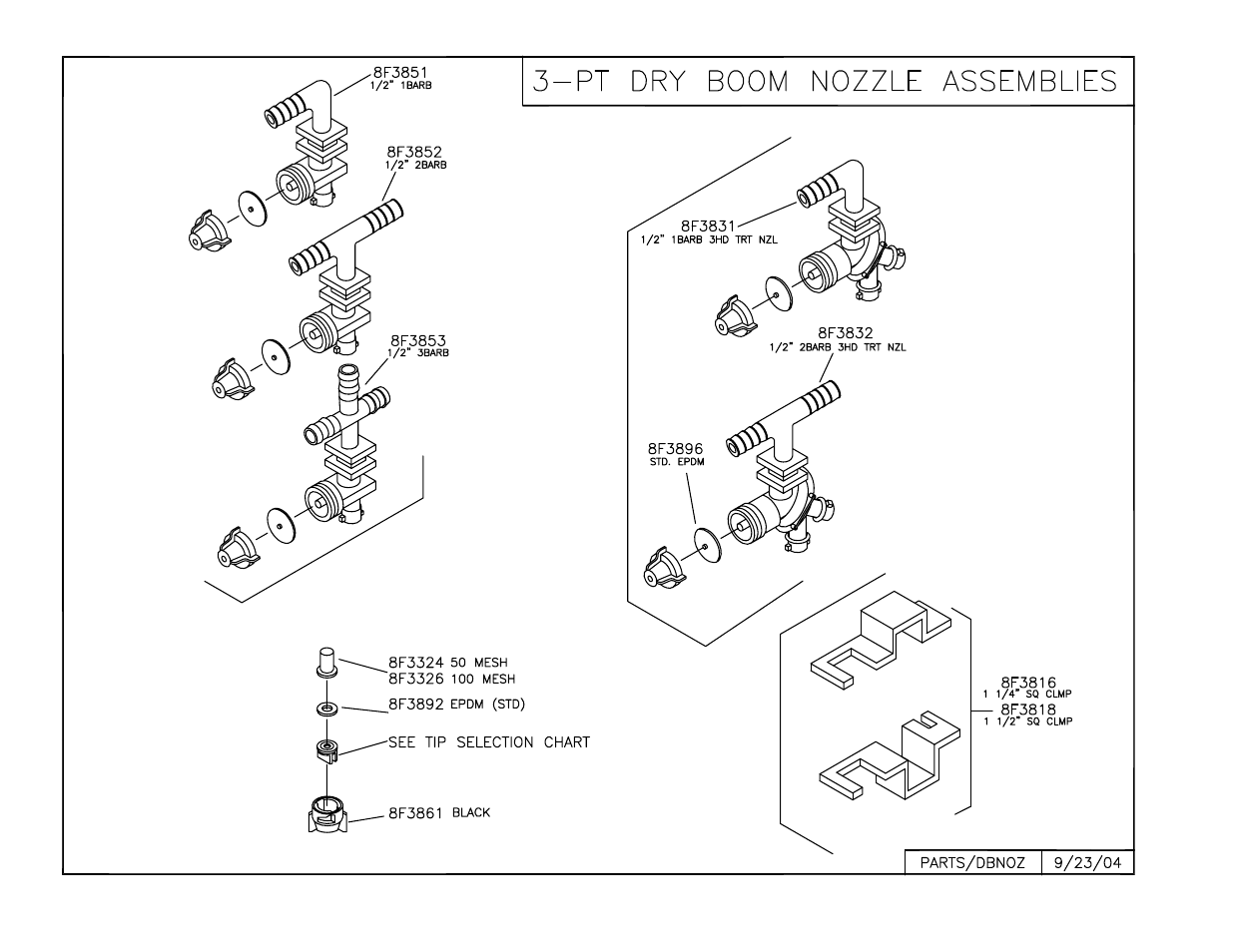 3pt dry boom nozzle assemblies, Dry boom nozzle assemblies - 3-point sprayer | Summers 3Pt Supersprayer User Manual | Page 112 / 124