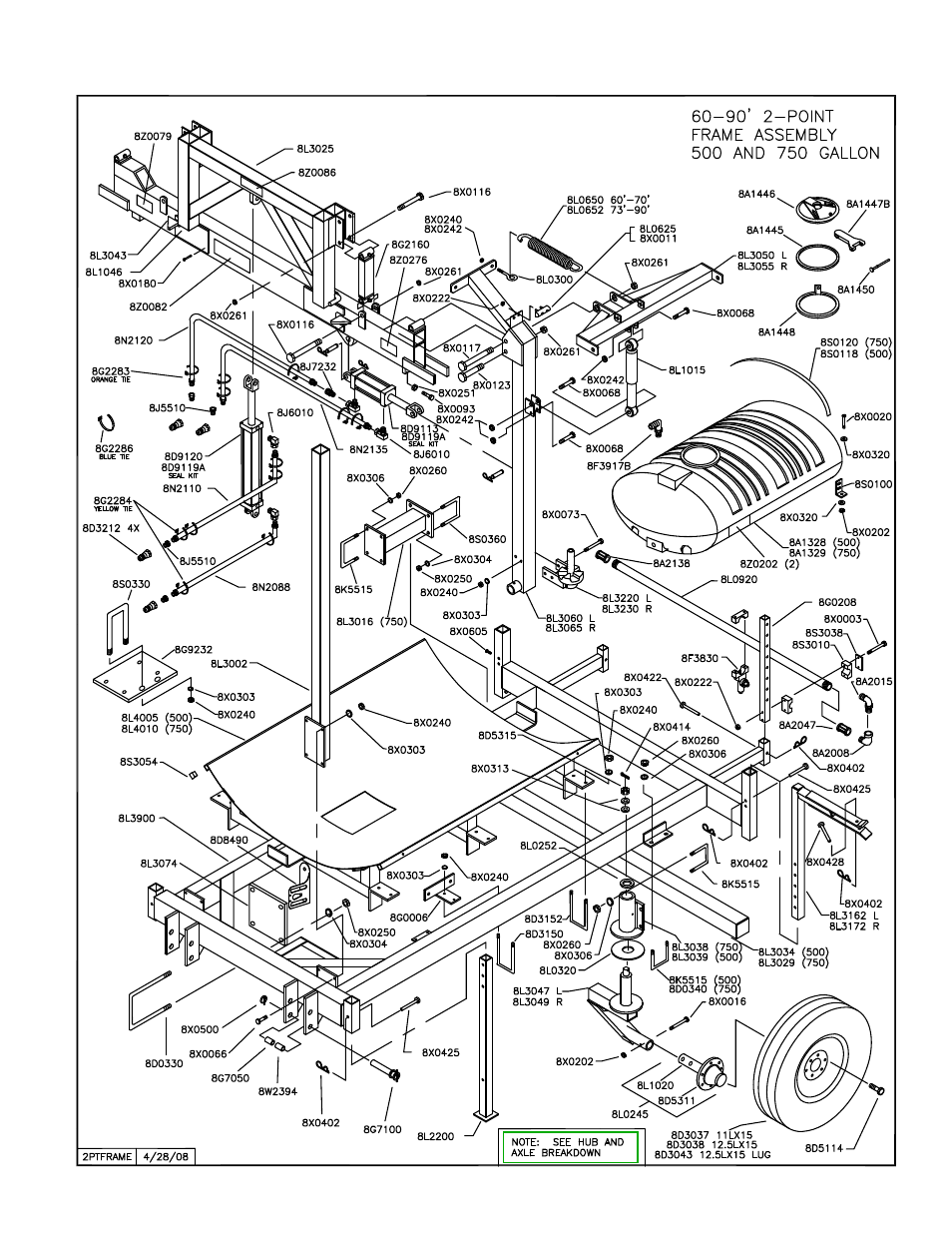 90' 2pt frame assembly, 500 and 750 gallon 2-point frame | Summers 3Pt Supersprayer User Manual | Page 49 / 124