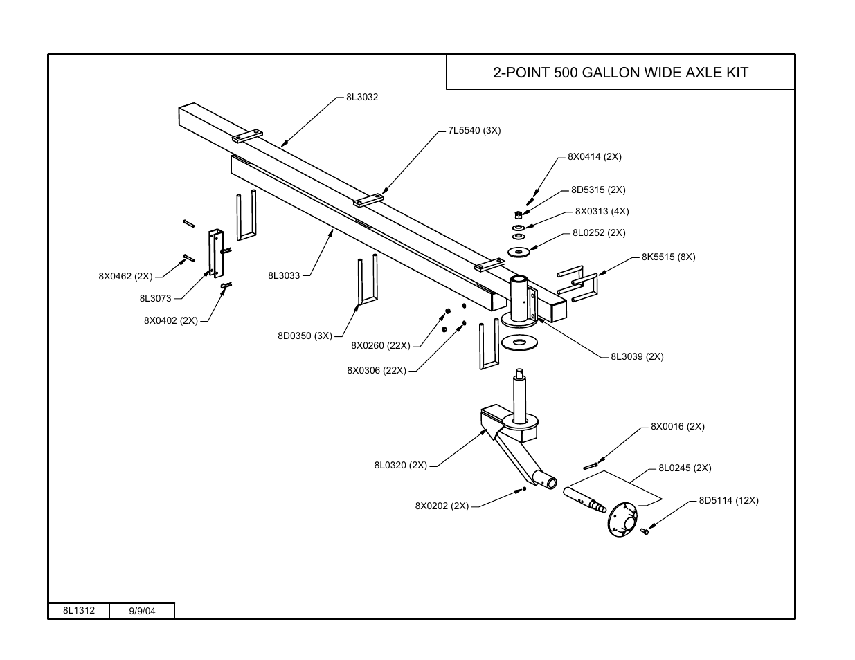 2pt wide axle kit, Point 500 gallon wide axle kit | Summers 3Pt Supersprayer User Manual | Page 51 / 124