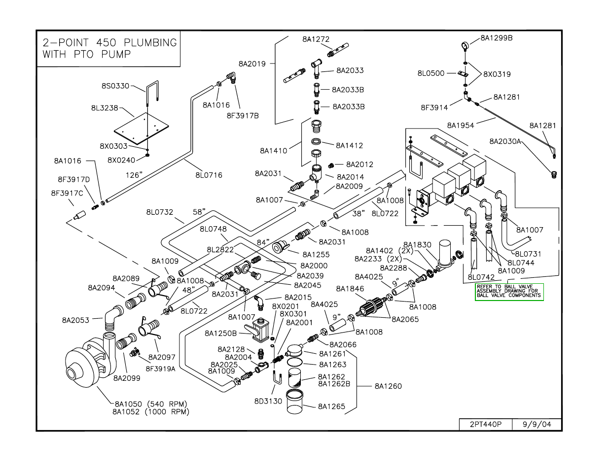 2pt 450 plumbing w/pto pump, Point plumbing pto pump with 450 | Summers 3Pt Supersprayer User Manual | Page 68 / 124