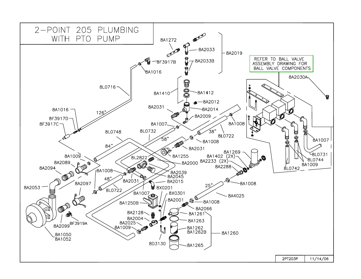 2pt 205 plumbing w/pto pump, Point plumbing pto pump with 203/205 | Summers 3Pt Supersprayer User Manual | Page 69 / 124