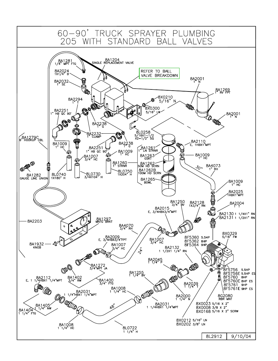 90' truck plumbing 205 w/standard ball valves, 90’ truck sprayer plumbing – 205 w/ball valves | Summers 3Pt Supersprayer User Manual | Page 76 / 124