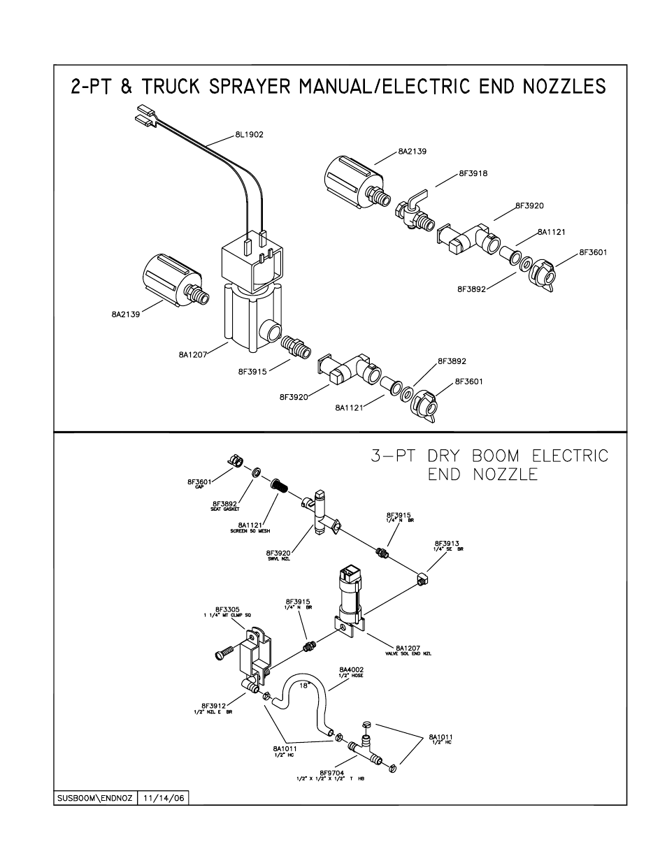 2pt & truck manual/electric end nozzles, 3pt dry boom electric end nozzle | Summers 3Pt Supersprayer User Manual | Page 99 / 124