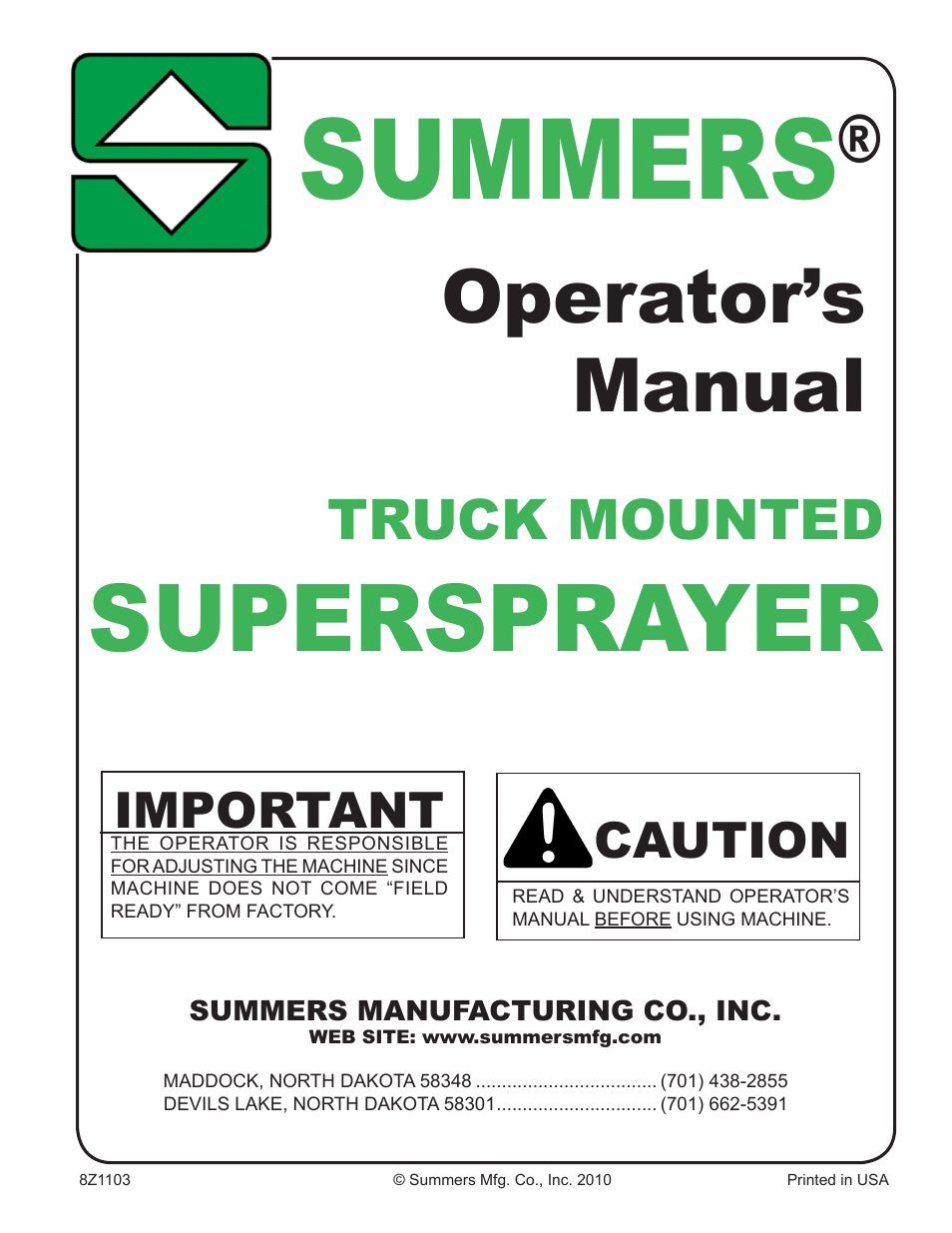 Summers Truck Supersprayer User Manual | 80 pages