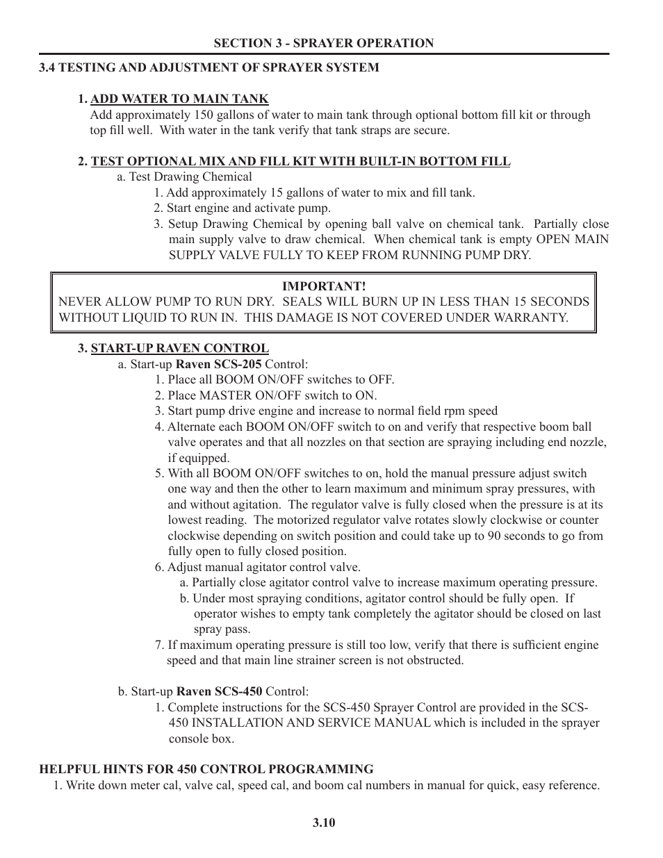 Testing & adjustment, Testing and adjustment of sprayer system | Summers Truck Supersprayer User Manual | Page 24 / 80