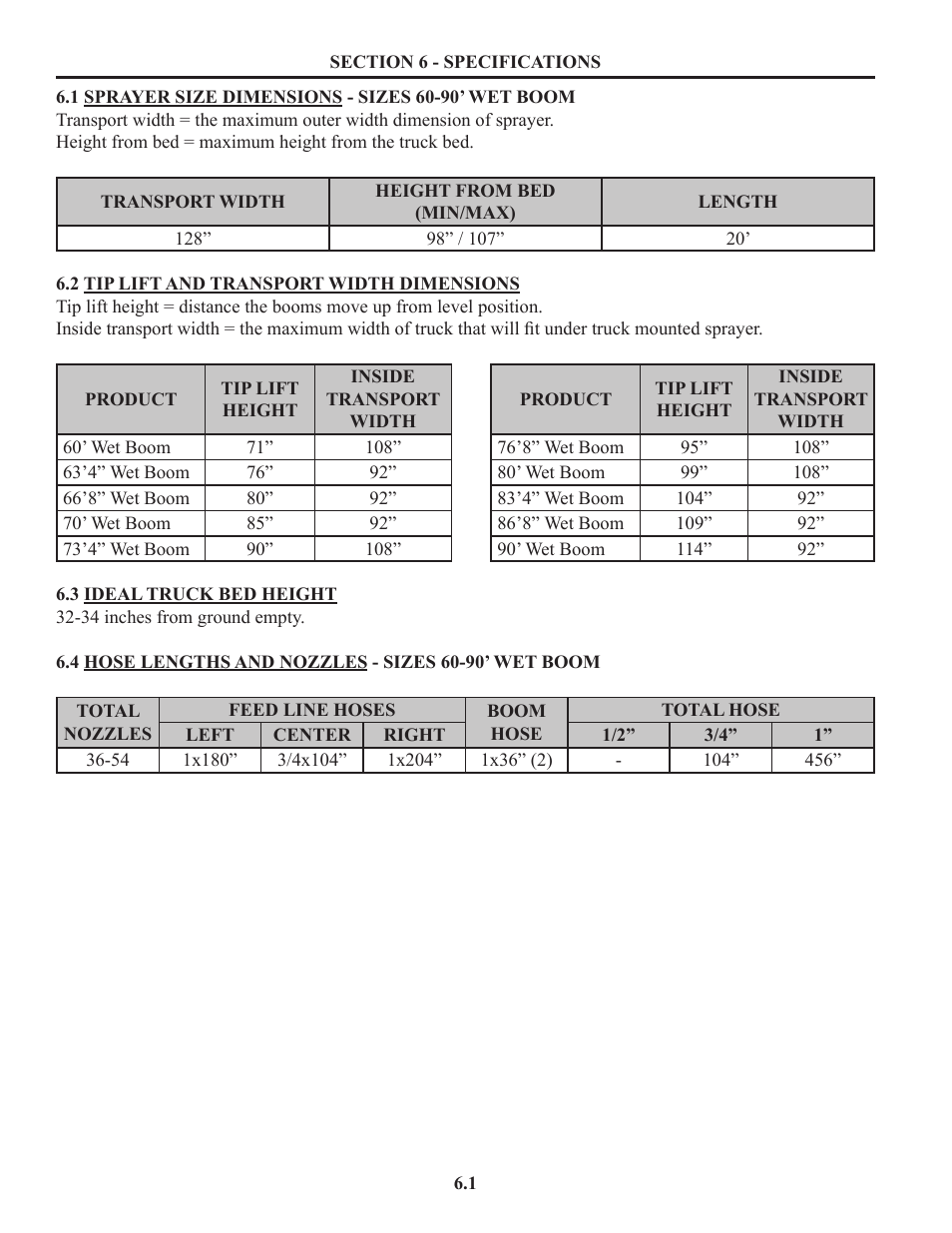 Section 6 - specifications | Summers Truck Supersprayer User Manual | Page 38 / 80