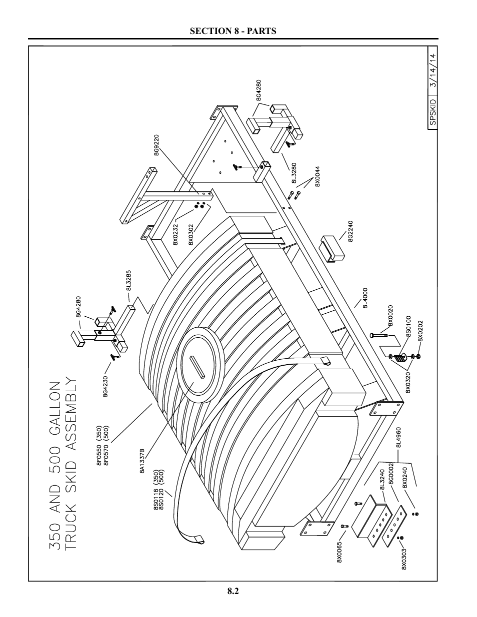 Skid assembly, 350 and 500 gallon truck skid assembly | Summers Truck Supersprayer User Manual | Page 42 / 80