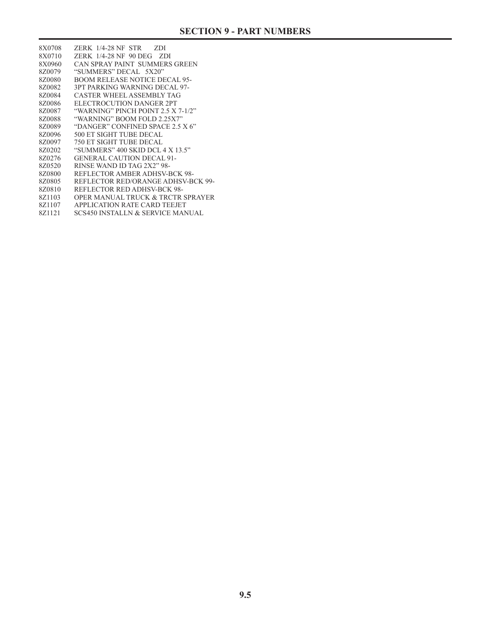 8z0708 - 8z1121 | Summers Truck Supersprayer User Manual | Page 77 / 80