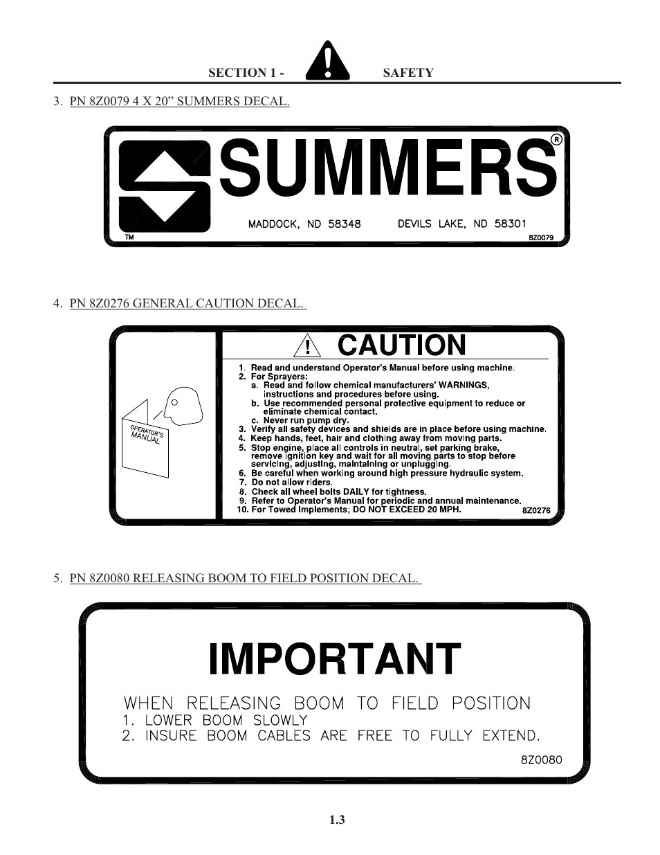 Decals and their locations -1.6 | Summers Truck Supersprayer User Manual | Page 9 / 80