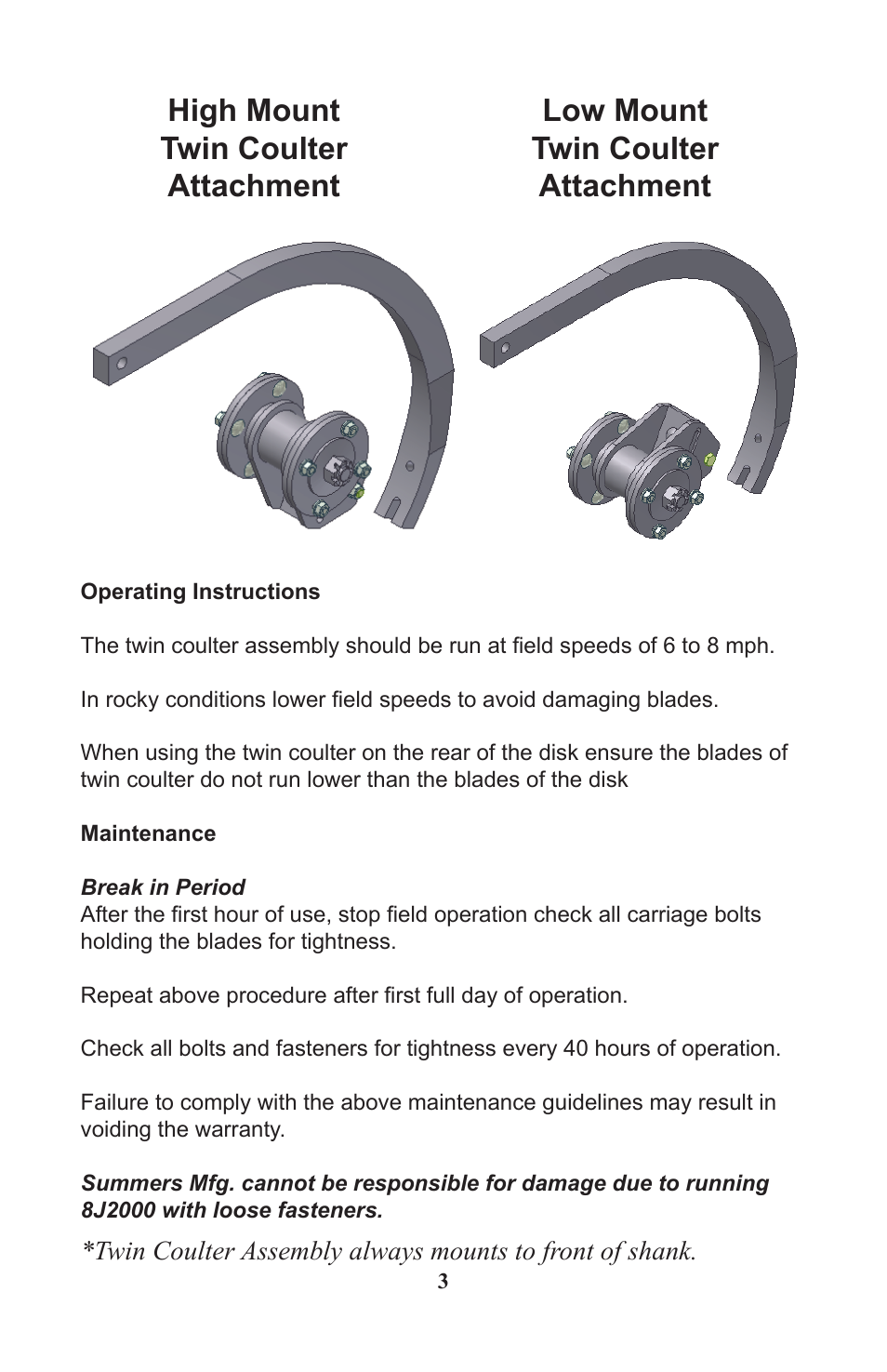 Summers Twin Coulter User Manual | Page 3 / 4