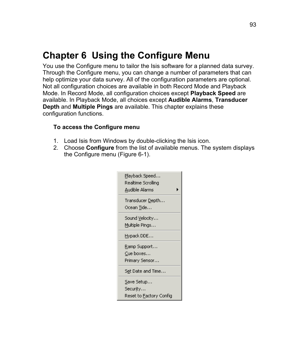 Chapter 6 using the configure menu | Triton Isis User Manual | Page 107 / 310