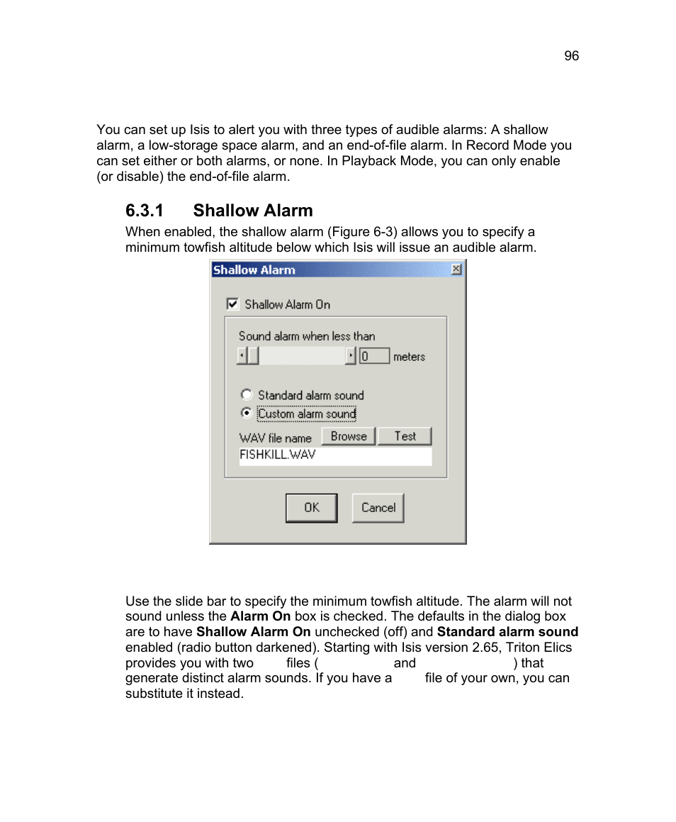 3 audible alarms, 1 shallow alarm | Triton Isis User Manual | Page 110 / 310