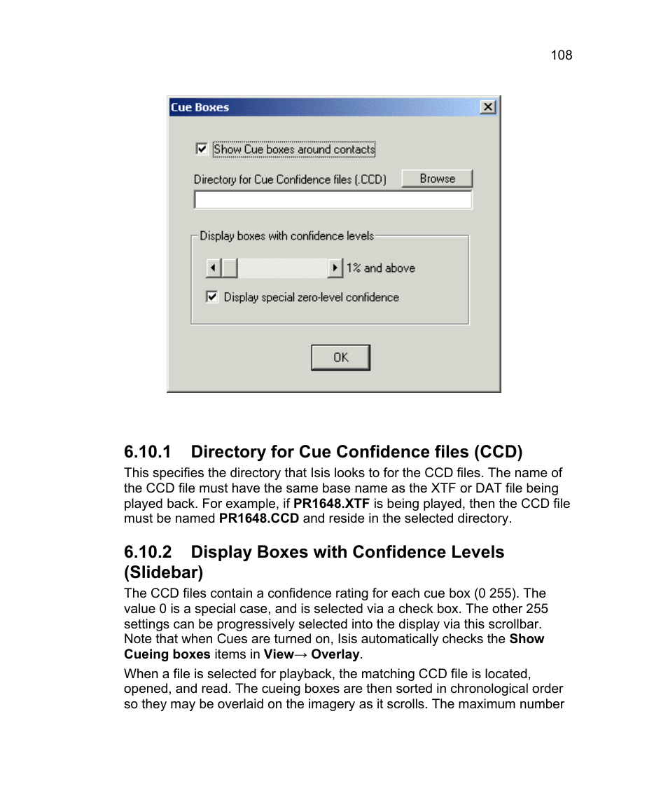 1 directory for cue confidence files (ccd), 2 display boxes with confidence levels (slidebar) | Triton Isis User Manual | Page 122 / 310