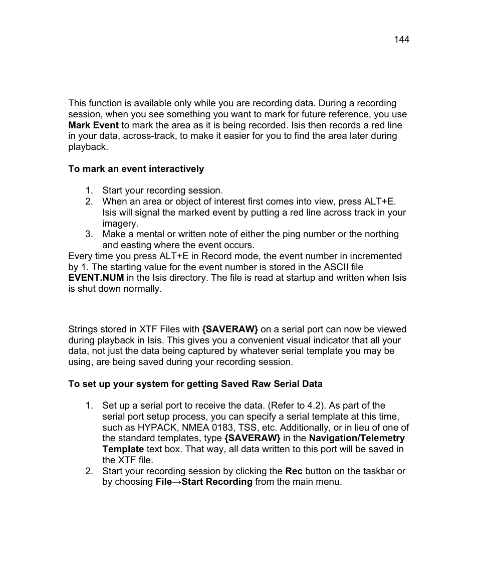 9 mark event, 10 saved raw serial data | Triton Isis User Manual | Page 158 / 310