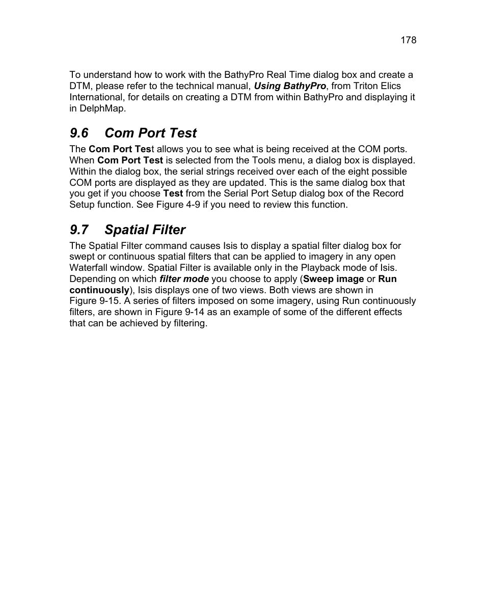 6 com port test, 7 spatial filter | Triton Isis User Manual | Page 192 / 310