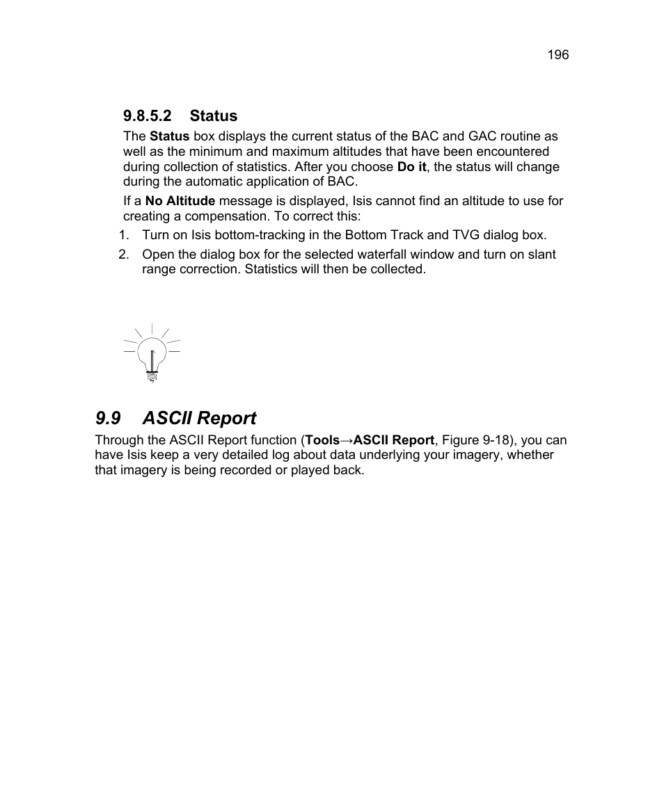 2 status, 9 ascii report | Triton Isis User Manual | Page 210 / 310