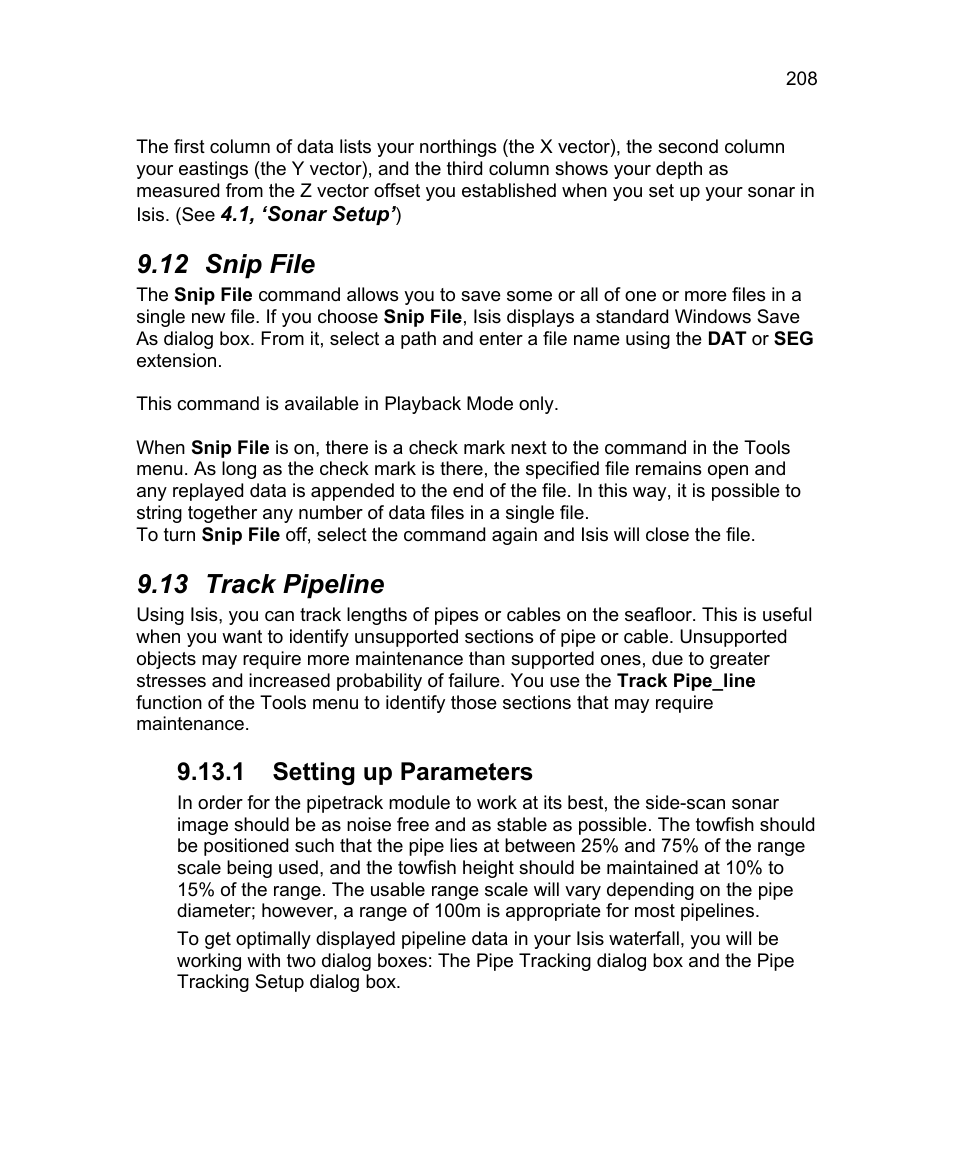 12 snip file, 13 track pipeline, 1 setting up parameters | Triton Isis User Manual | Page 222 / 310