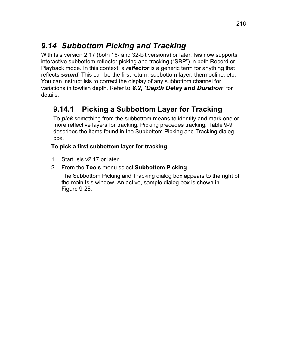 14 subbottom picking and tracking, 1 picking a subbottom layer for tracking | Triton Isis User Manual | Page 230 / 310