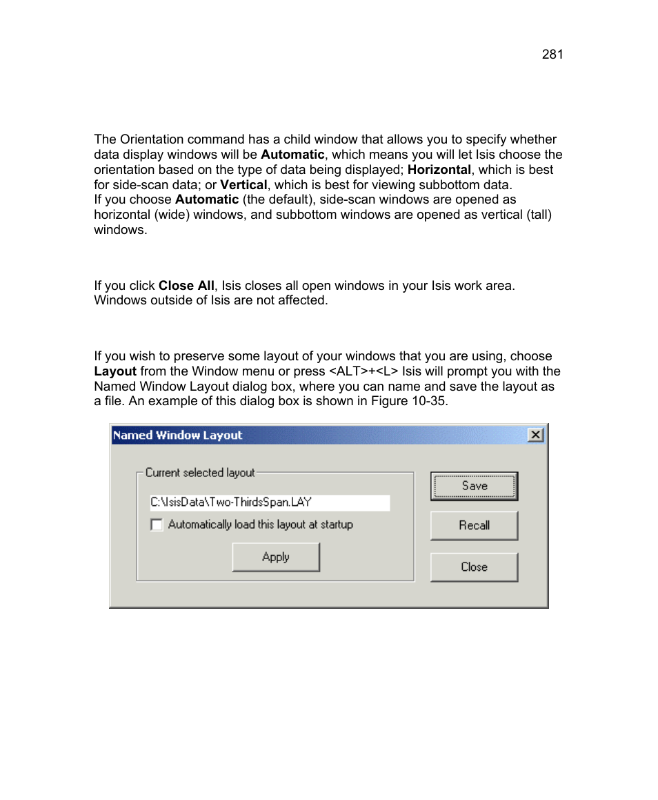 12 reset windows, 13 windows setup, 9 orientation | 10 close all, 11 layout | Triton Isis User Manual | Page 295 / 310