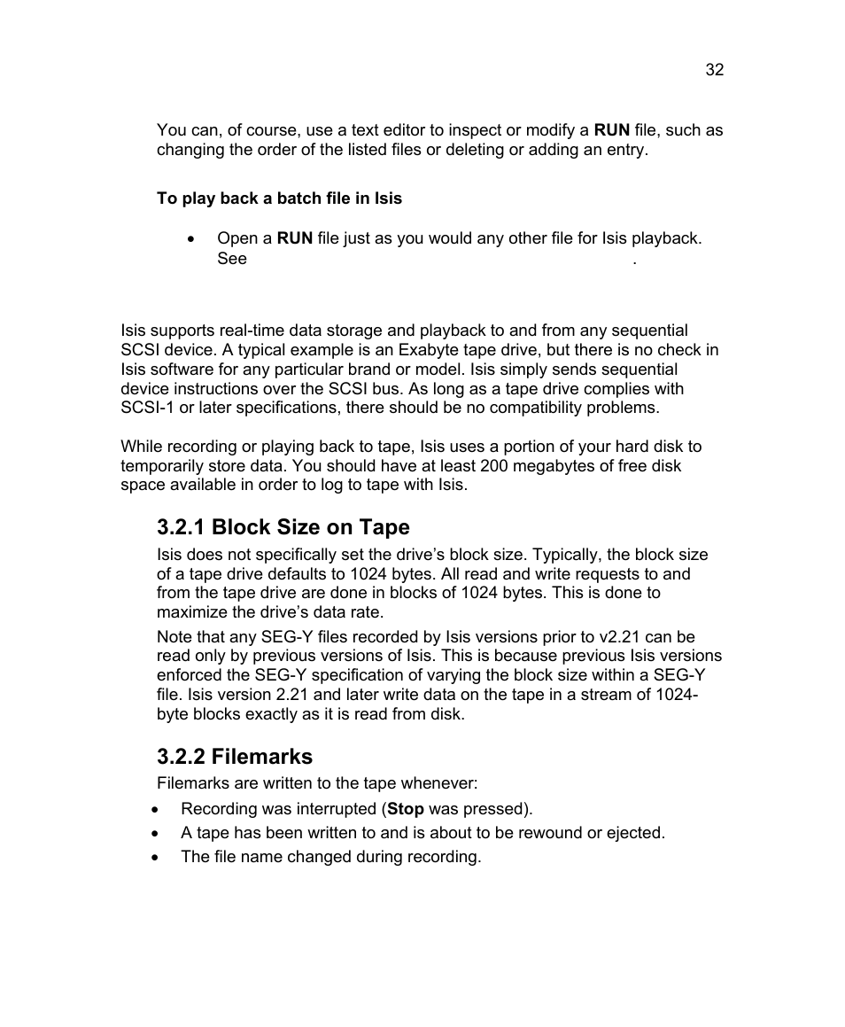 2 working with scsi tape, 1 block size on tape, 2 filemarks | Triton Isis User Manual | Page 46 / 310