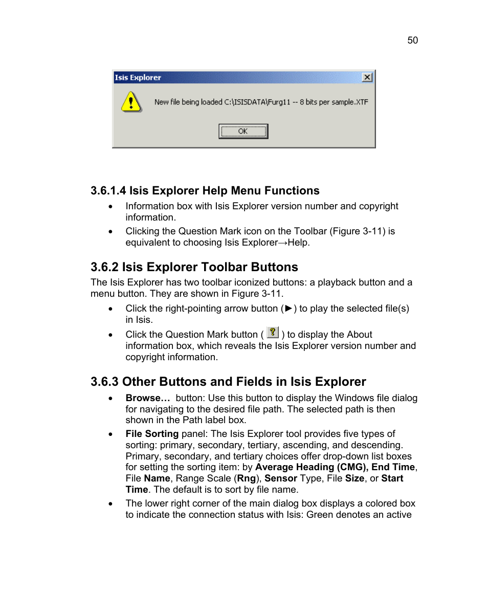 4 isis explorer help menu functions, 2 isis explorer toolbar buttons, 3 other buttons and fields in isis explorer | Triton Isis User Manual | Page 64 / 310