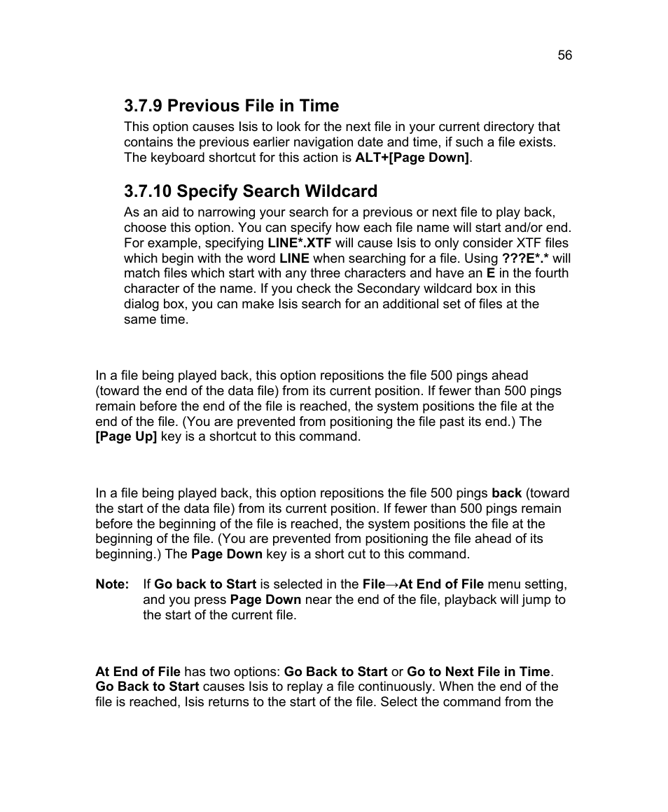 9 previous file in time, 10 specify search wildcard, 10 at end of file | 8 page up, 9 page down | Triton Isis User Manual | Page 70 / 310