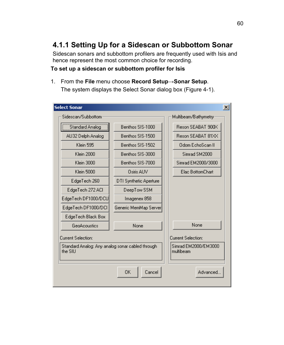 1 setting up for a sidescan or subbottom sonar | Triton Isis User Manual | Page 74 / 310