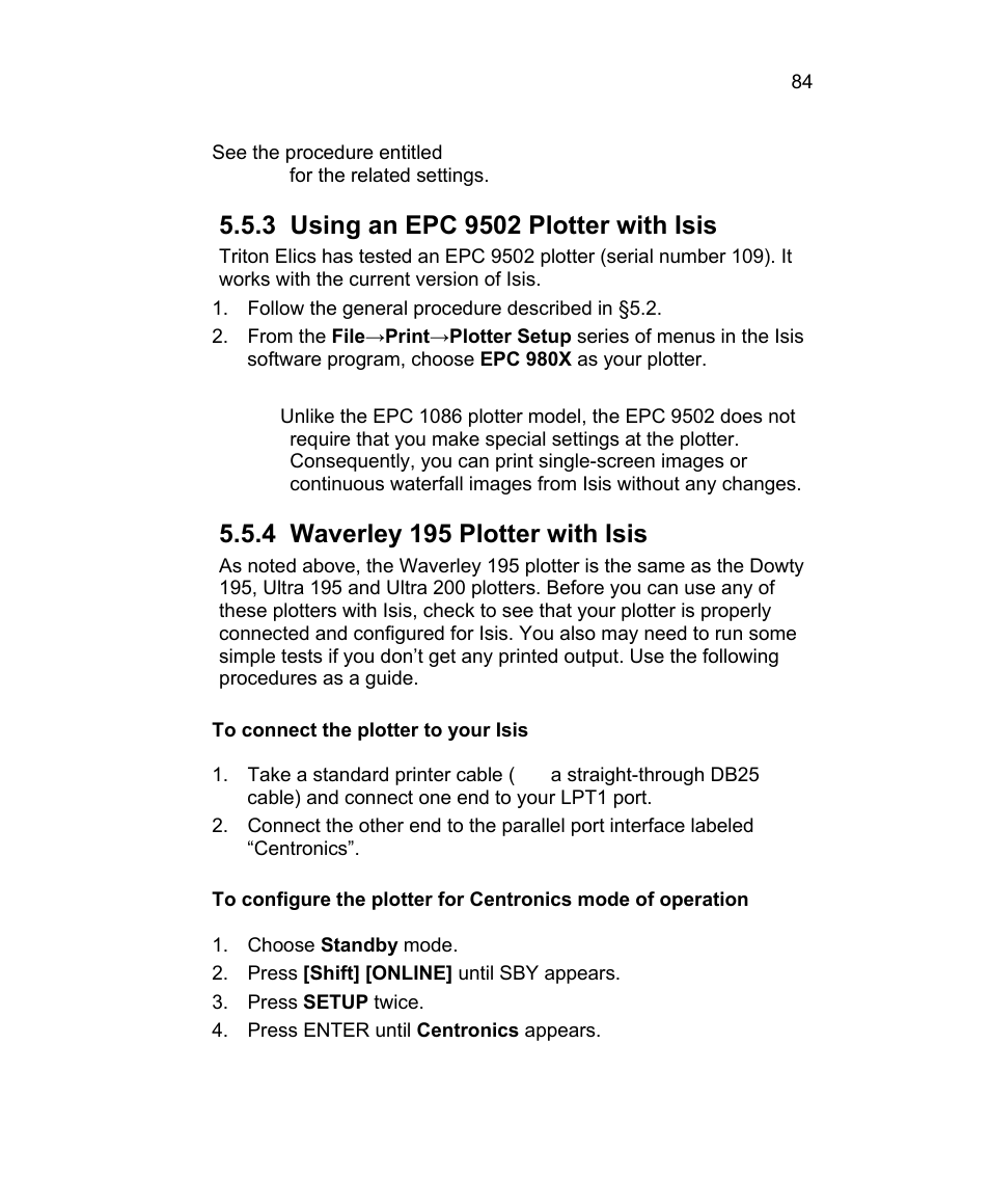 3 using an epc 9502 plotter with isis, 4 waverley 195 plotter with isis | Triton Isis User Manual | Page 98 / 310