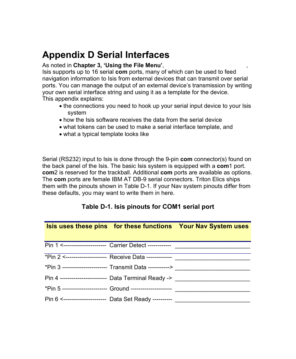 Appendix d serial interfaces, D.1 connection | Triton Isis User Manual | Page 46 / 168