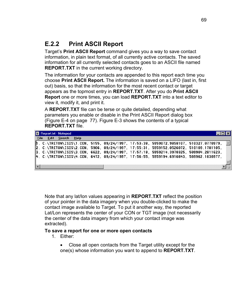 E.2.2 print ascii report | Triton Isis User Manual | Page 79 / 168