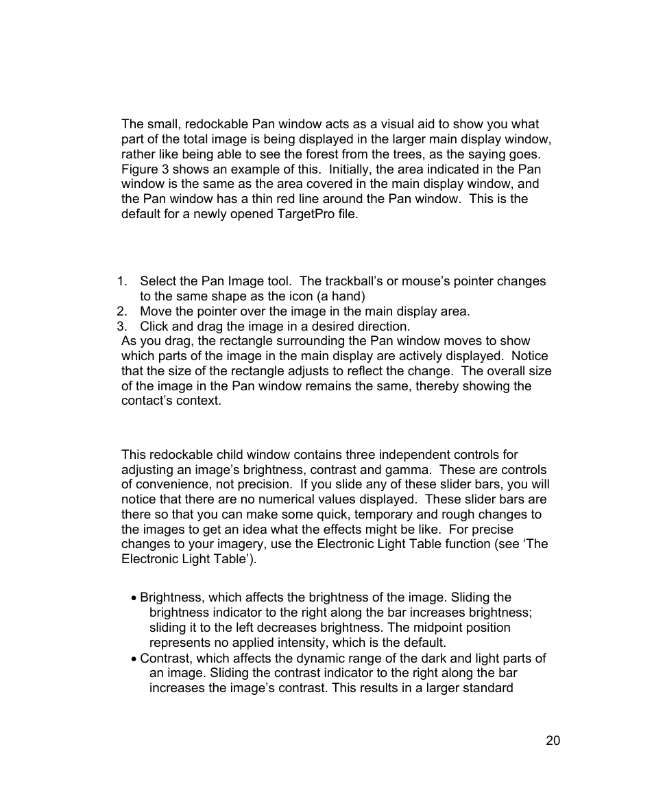 1 the pan window, 2 the display-only properties window | Triton TargetPro User Manual | Page 29 / 83